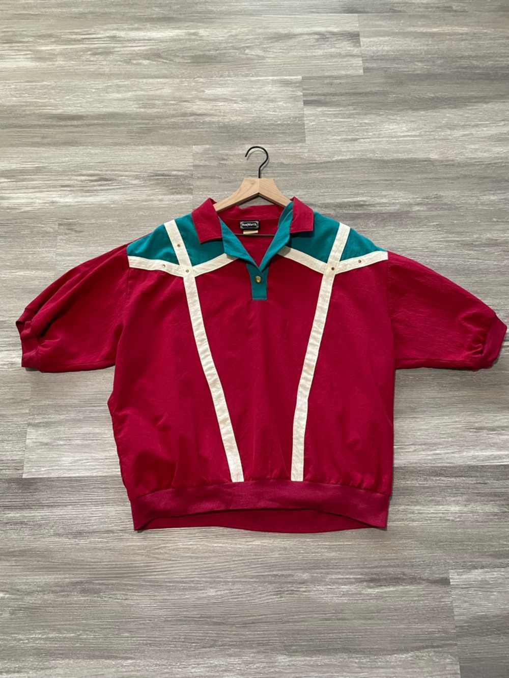 Vintage Colorblock Bonworth Windbreaker Pullover Polo Red White & Teal READ